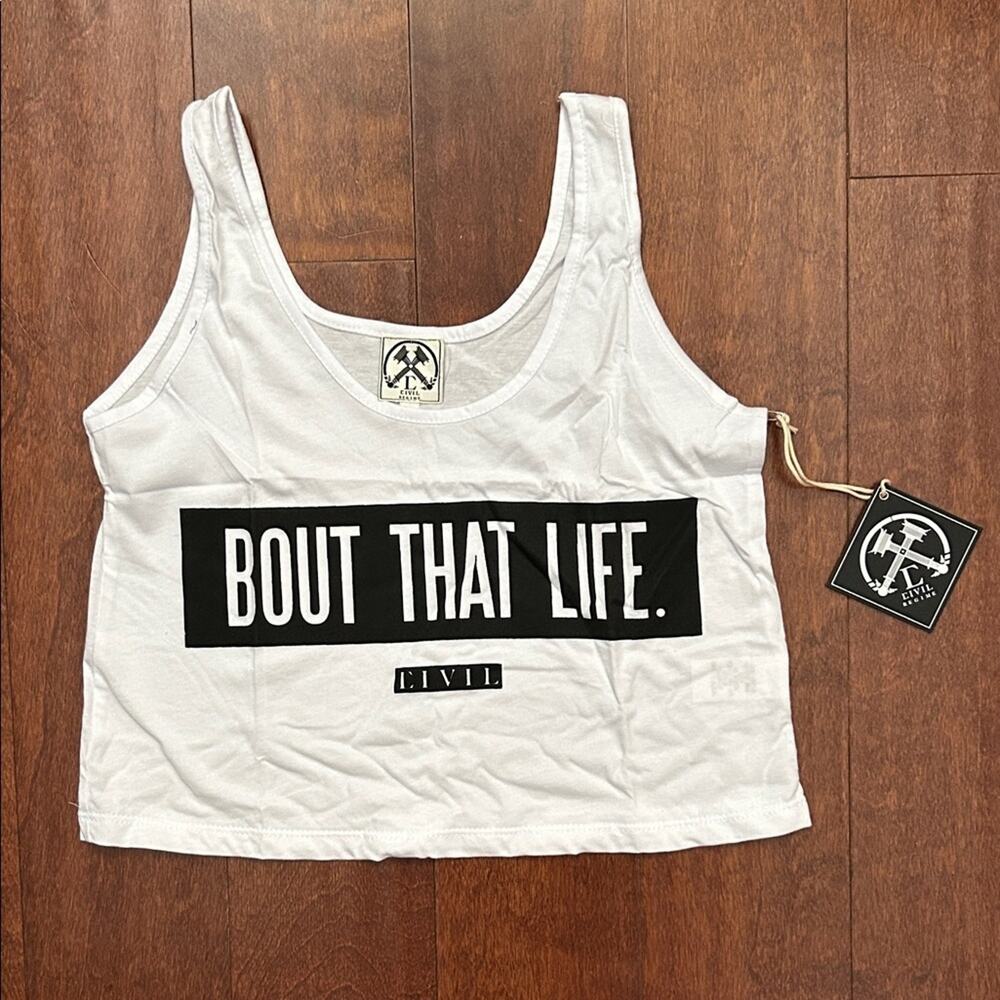 Civil Regime Women's Cropped White Graphic Tank Top, Size XS, NWT